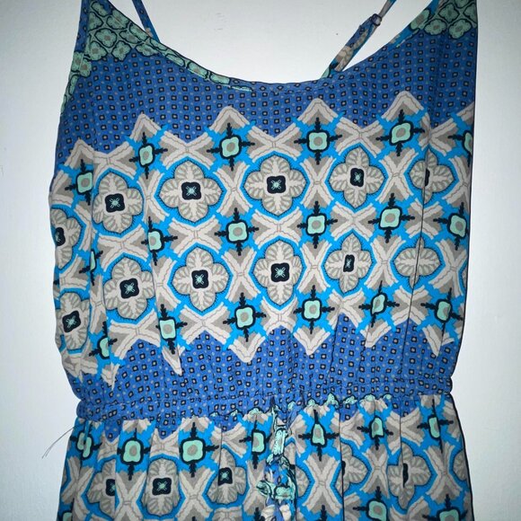 Banana Republic Blue Green Tan Patterned Spaghetti Strap Maxi Dress Size 6 - Picture 2 of 8
